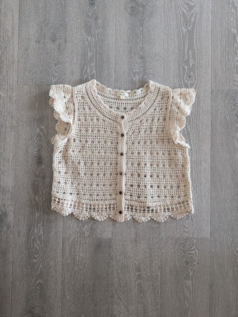 Ultra Pink Women's Flutter Sleeve Button Front Crochet Top - L